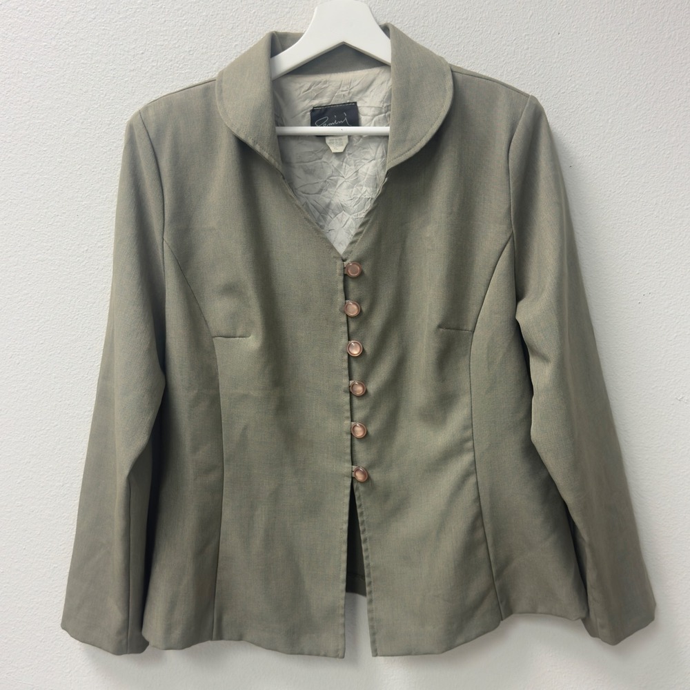 Vintage Gemini U.S.A. Blazer Womens XL Sage Green Shawl Collar Button Minimalist